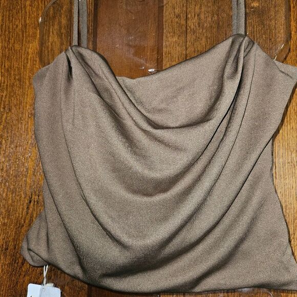 COMMENSE Brown Velvet Velour Draped Halter Camisole Top size L NWT - Picture 6 of 6